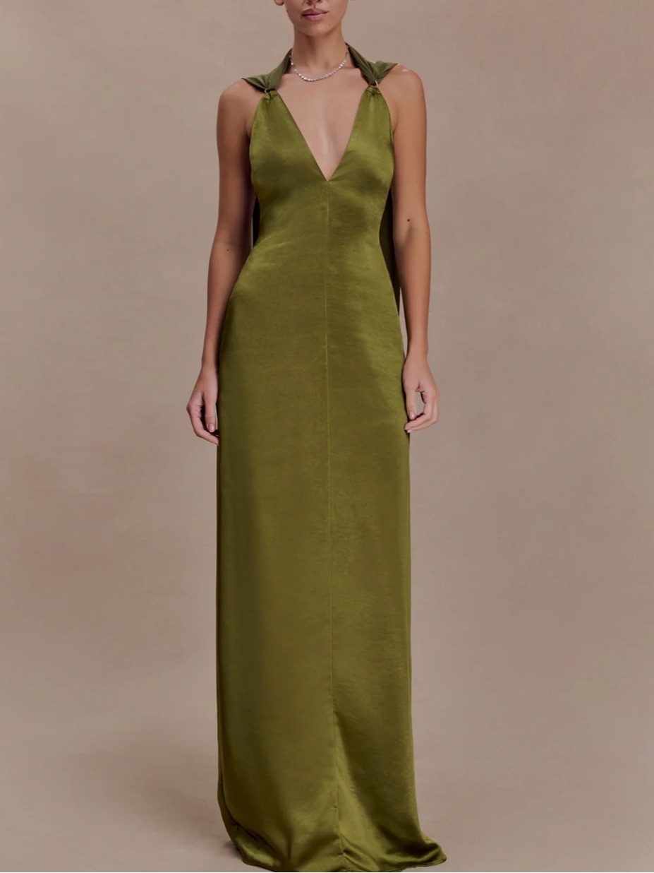 Meshki Myla Draped Shoulder Satin Maxi Dress Size Xs